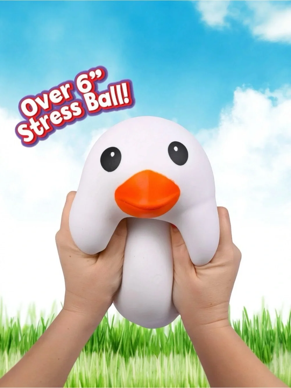 NWT Sunny Days Squeezy Americana Jumbo White Squishy Duck Stress Ball Toy 6”